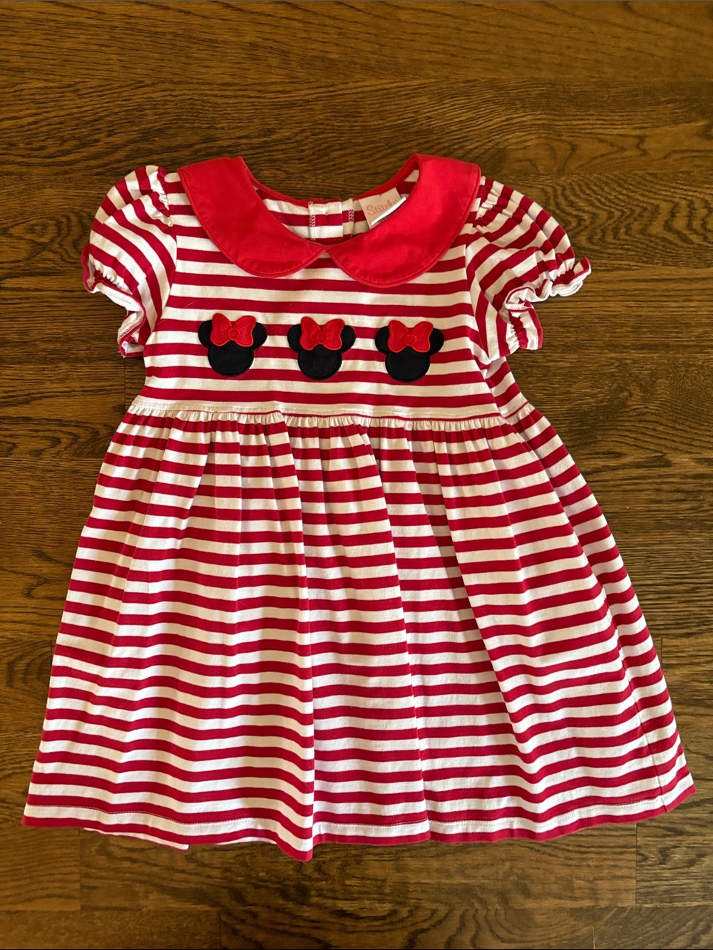 Girls' Red and White Striped Casual Dress with Red Peter Collar